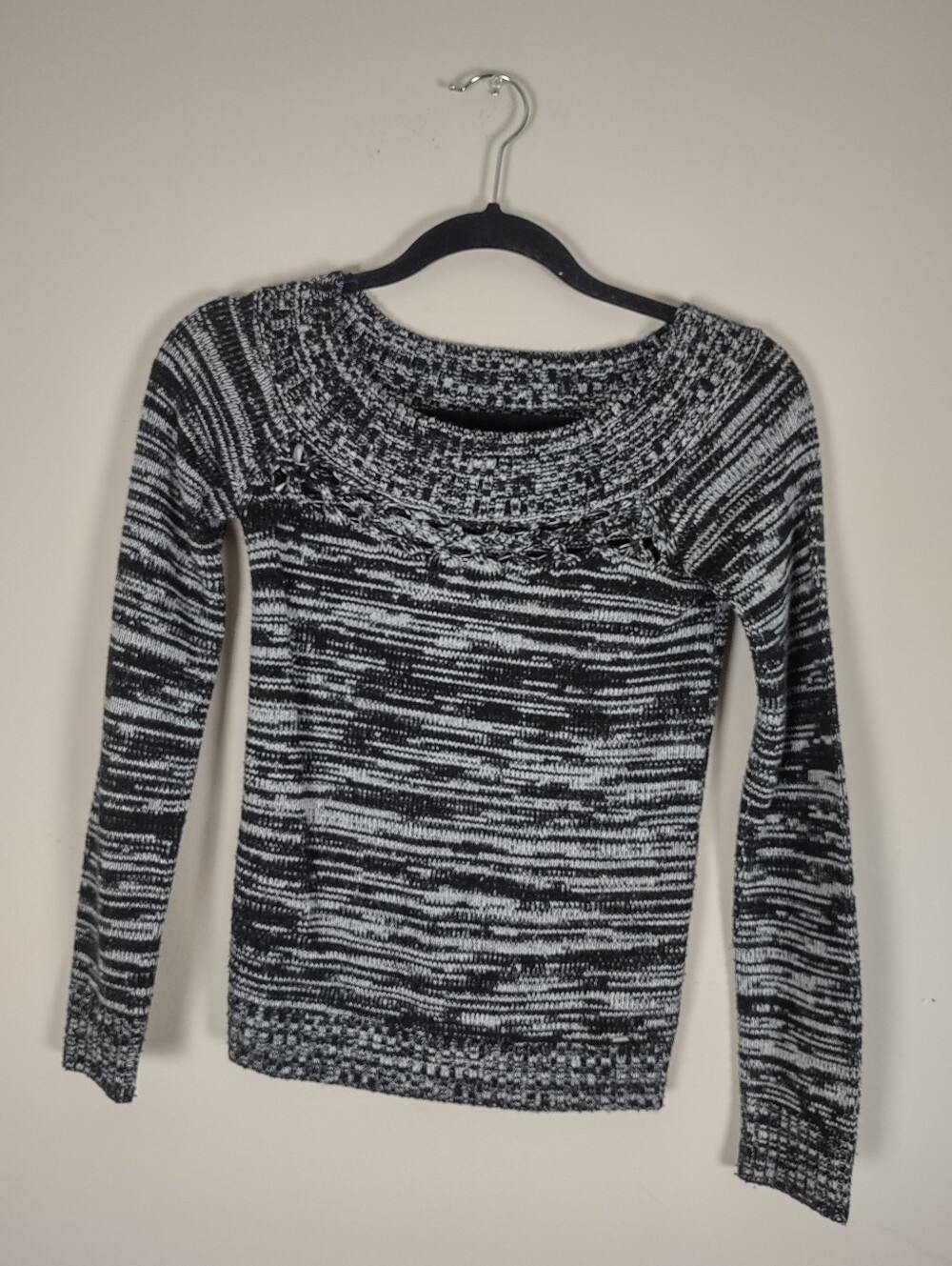 Guess Black and White Marled Crewneck Sweater